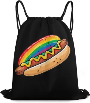 Fast Food Colorful Hotdog Sports Gym Bag Lightweight Drawstring Backpack String Bag for Travel Hiking