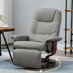 Faux Leather Manual Recliner Chair, Swivel Recliner Chairs with 360° Wooden Rotate Base, Leather Stressless Recliner with Adjustable Footrest, Modern Swivel Reclining Chair for Bedroom (Gray)