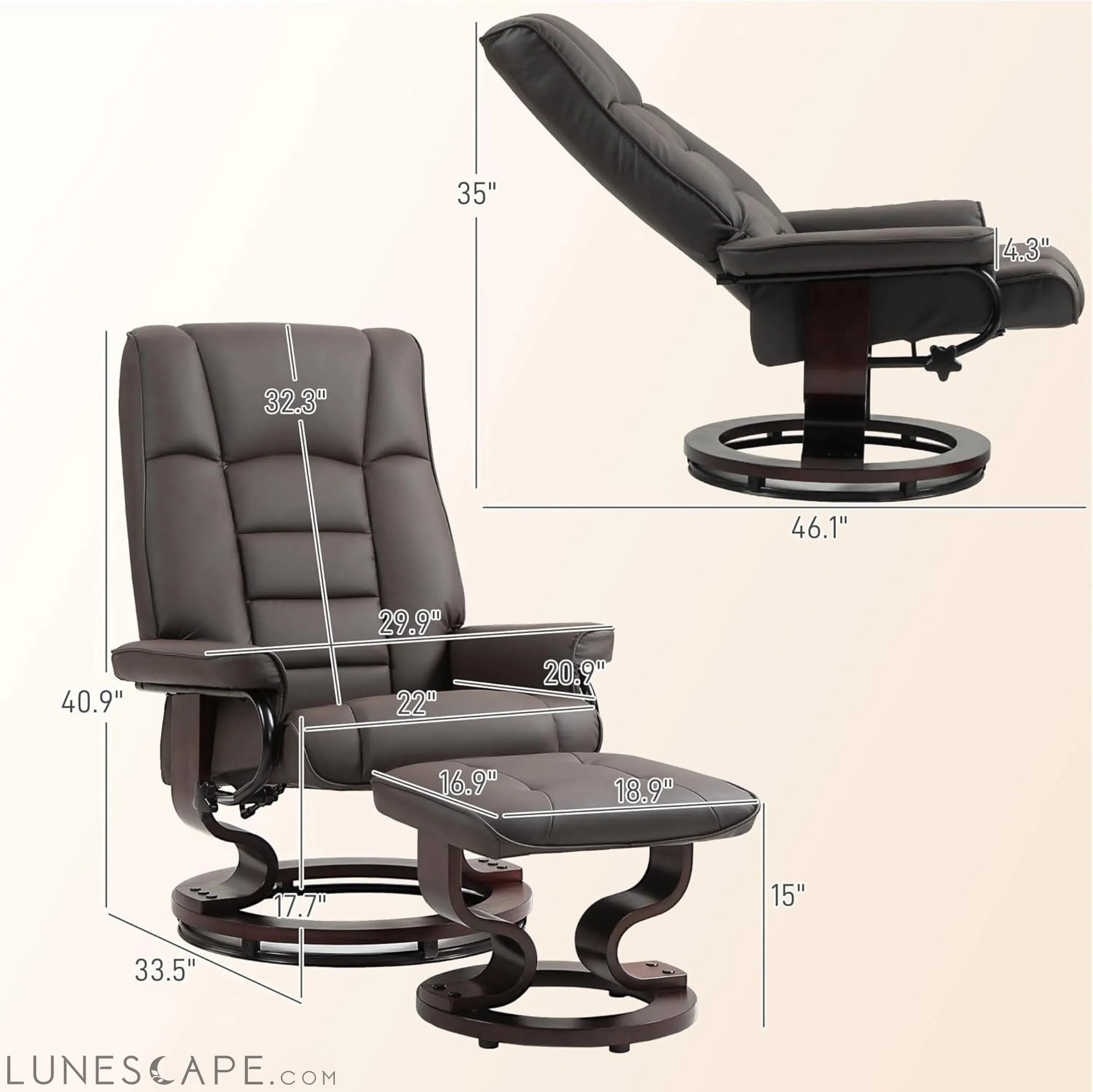 Faux Leather Reclining Chair, Swivel Ottoman Chair, Recliner with