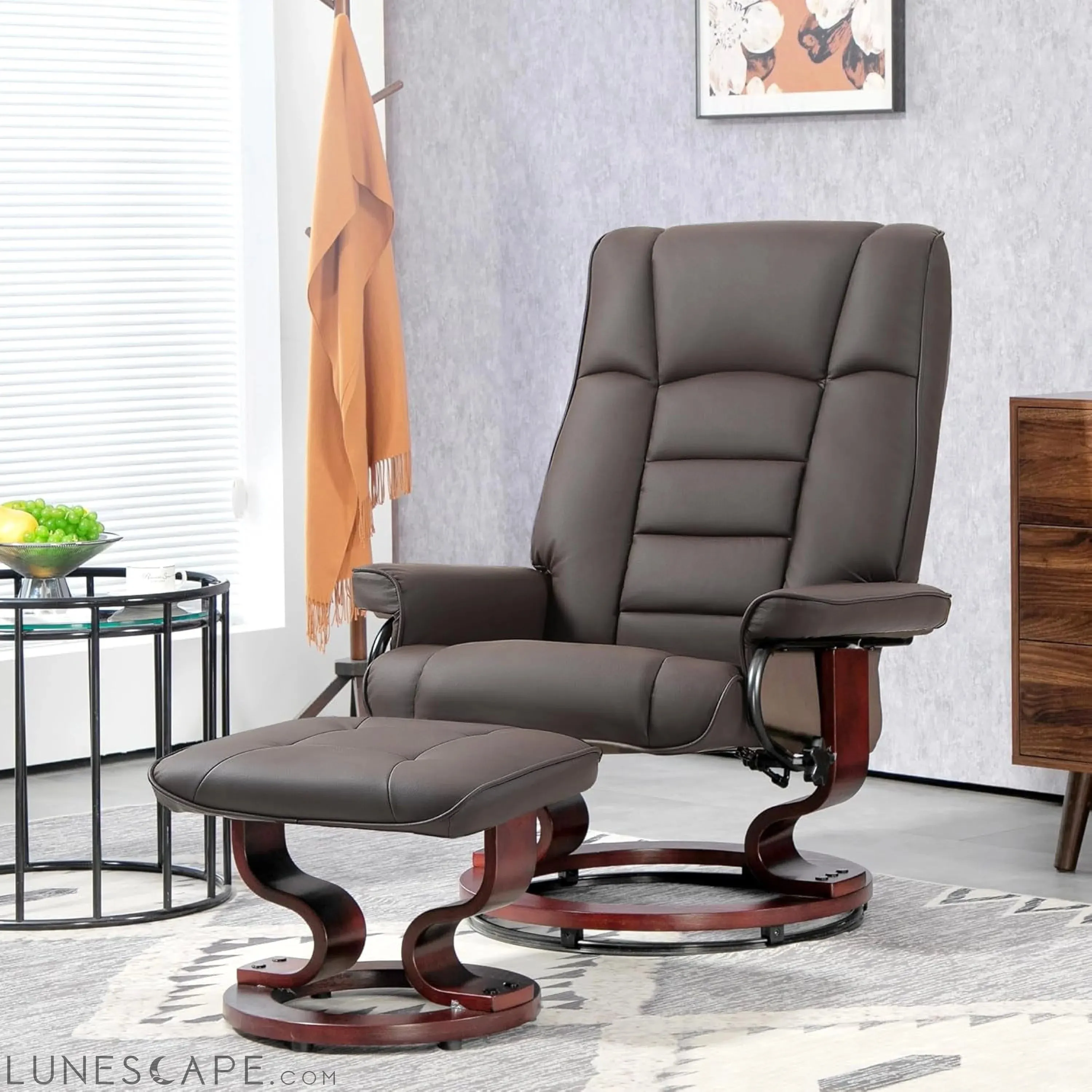 Faux Leather Reclining Chair, Swivel Ottoman Chair, Recliner with