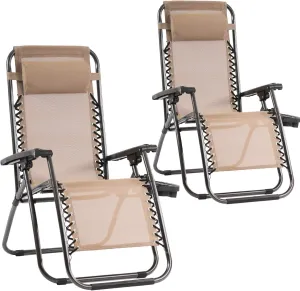 FDW Set of 2 Zero Gravity Chairs Lounge Chair with Pillow and Cup Holder Patio Outdoor Adjustable Dining Reclining Folding Chairs for Deck Patio Beach Yard