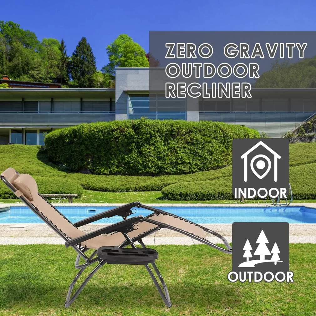 FDW Set of 2 Zero Gravity Chairs Lounge Chair with Pillow and Cup Holder Patio Outdoor Adjustable Dining Reclining Folding Chairs for Deck Patio Beach Yard