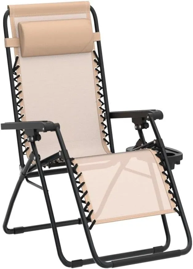 FDW Set of 2 Zero Gravity Chairs Lounge Chair with Pillow and Cup Holder Patio Outdoor Adjustable Dining Reclining Folding Chairs for Deck Patio Beach Yard