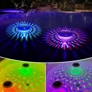 FirstE Solar Floating Pool Lights, RGB Color Changing Pool Floating Light, IP68 Waterproof LED Solar Pool Lights That Float, Hangable Auto ON Off for Pool Hot Tub Wedding Path Party Decoration