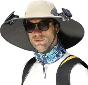 Fishing Hat with Built in Fan, New Sun Hat with Fans Solar Power,Outdoor Wide Brim Sun Hat with Fans for Men