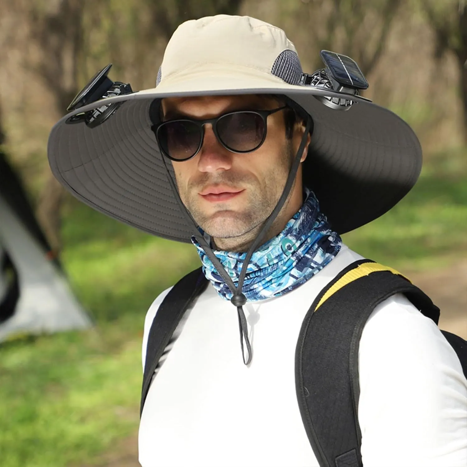 Fishing Hat with Built in Fan, New Sun Hat with Fans Solar Power,Outdoor Wide Brim Sun Hat with Fans for Men