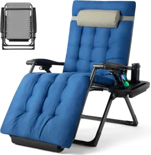 Fitnessclub Zero Gravity Chair,Outdoor Anti Gravity Chairs, Lawn Chaise, Patio Lounge Folding Adjustable Recliner with Detachable Soft Cushion, Adjustable Headrest, Foot Pad & Cup Holder