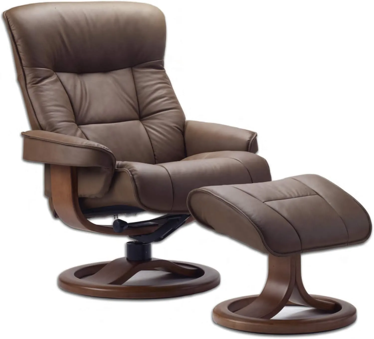 Fjords 775 Bergen Large Recliner and Ottoman Norwegian Ergonomic Scandinavian Lounge Reclining Chair Furniture Nordic Line Genuine Havana Dark Brown Leather Espresso Wood