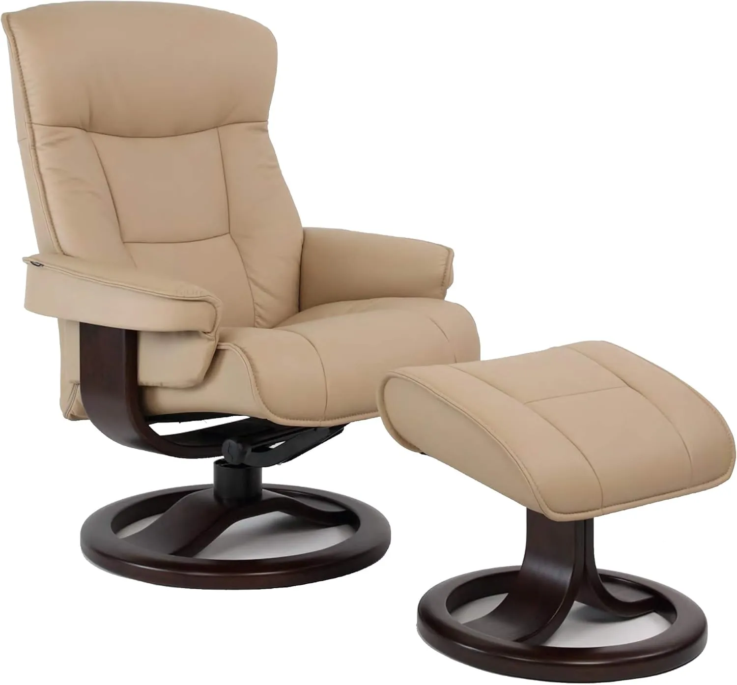 Fjords 775 Bergen Large Recliner and Ottoman Norwegian Ergonomic Scandinavian Lounge Reclining Chair Furniture Nordic Line Genuine Havana Dark Brown Leather Espresso Wood