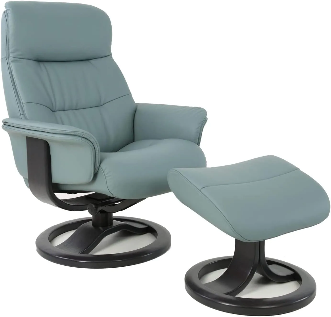 Fjords Anne R Small Norwegian Ergonomic Swivel Recliner Lounge Chair and Ottoman - Ice SL 244 Soft Line Leather with Charcoal Wood