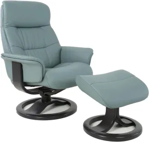 Fjords Anne R Small Norwegian Ergonomic Swivel Recliner Lounge Chair and Ottoman - Ice SL 244 Soft Line Leather with Charcoal Wood