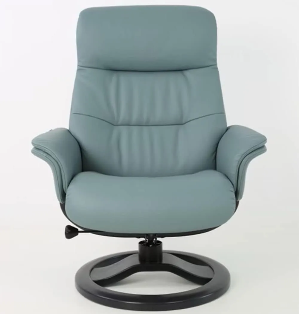 Fjords Anne R Small Norwegian Ergonomic Swivel Recliner Lounge Chair and Ottoman - Storm SL 247 Soft Line Leather with Charcoal Wood