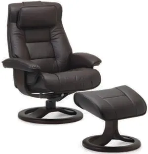 Fjords Mustang Small Leather Recliner Chair and Ottoman Norwegian Ergonomic Furniture Nordic Line Genuine Black Leather Espresso Wood