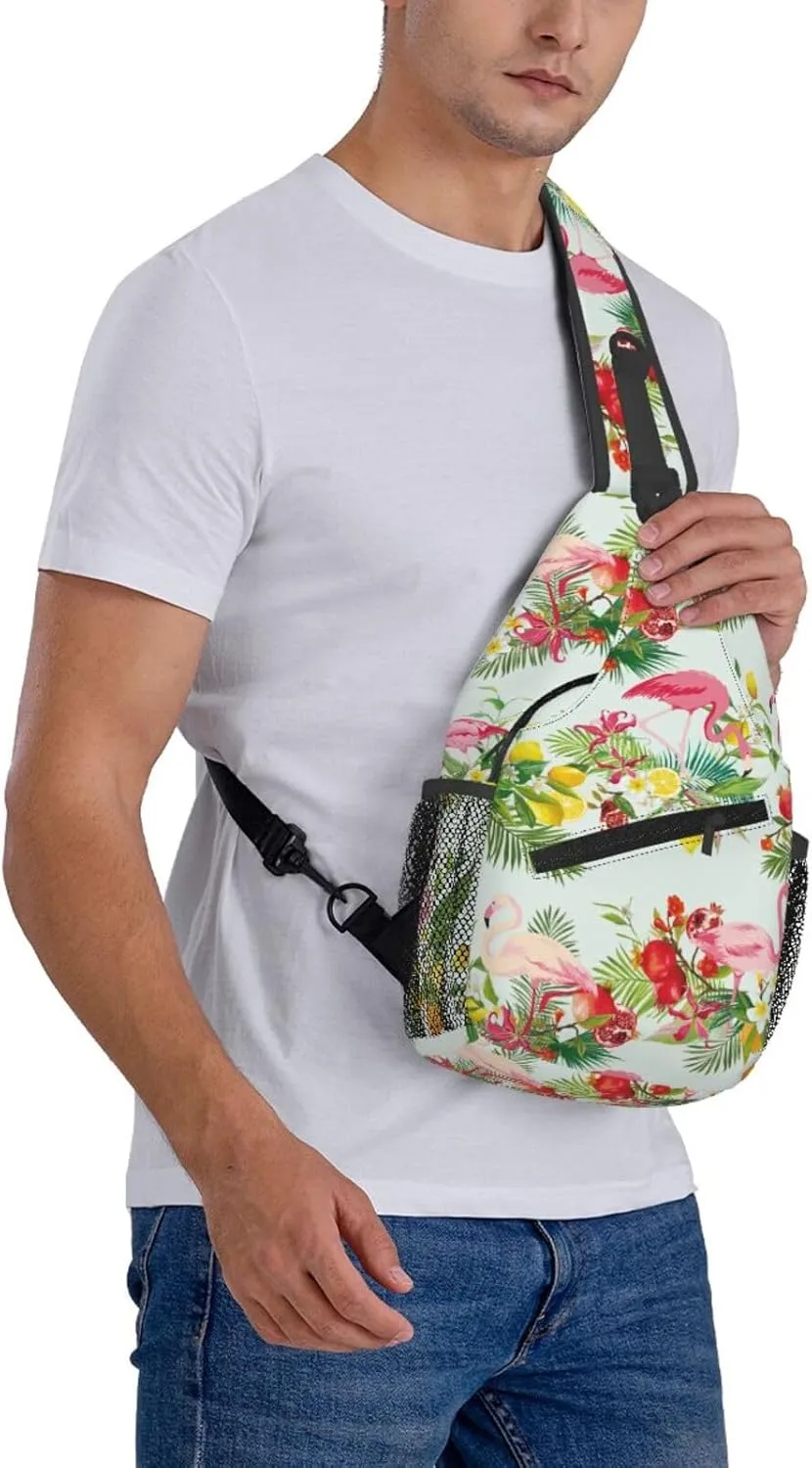 Flamingo Crossbody Sling Backpack Sling Bag Adjustable Chest Shoulder Daypack For Women Men