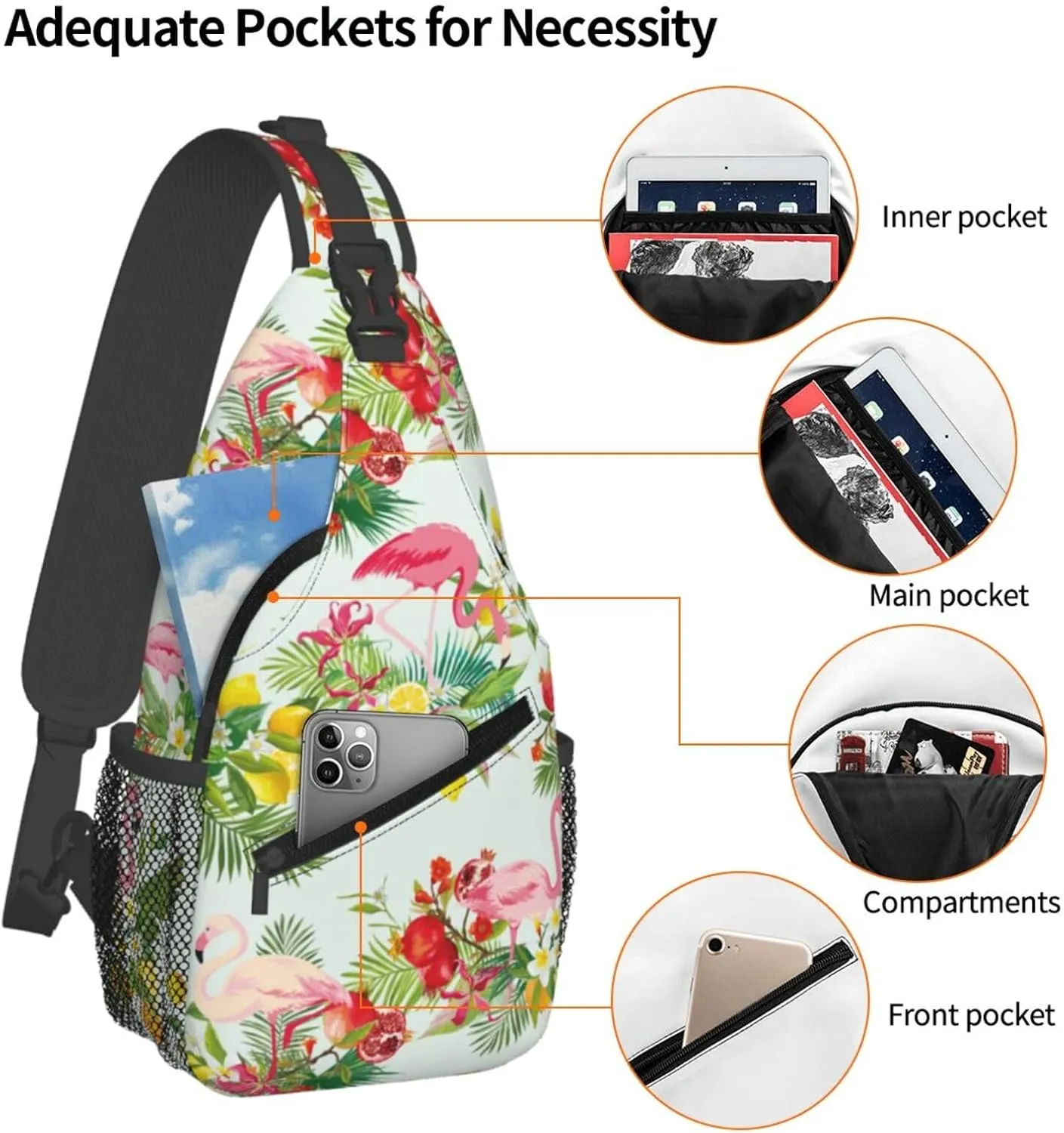 Flamingo Crossbody Sling Backpack Sling Bag Adjustable Chest Shoulder Daypack For Women Men