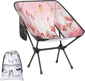 Flamingo Pink Bird Camping Chair Lightweight Portable Folding Camp Chairs for Adults Easy Installation for Camping Fishing Hiking Picnic Travel Festival Supports 176lbs
