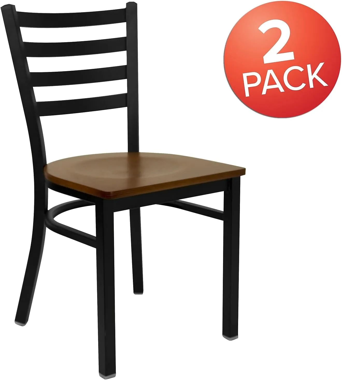 Flash Furniture 2 Pack HERCULES Series Black Ladder Back Metal Restaurant Chair - Cherry Wood Seat