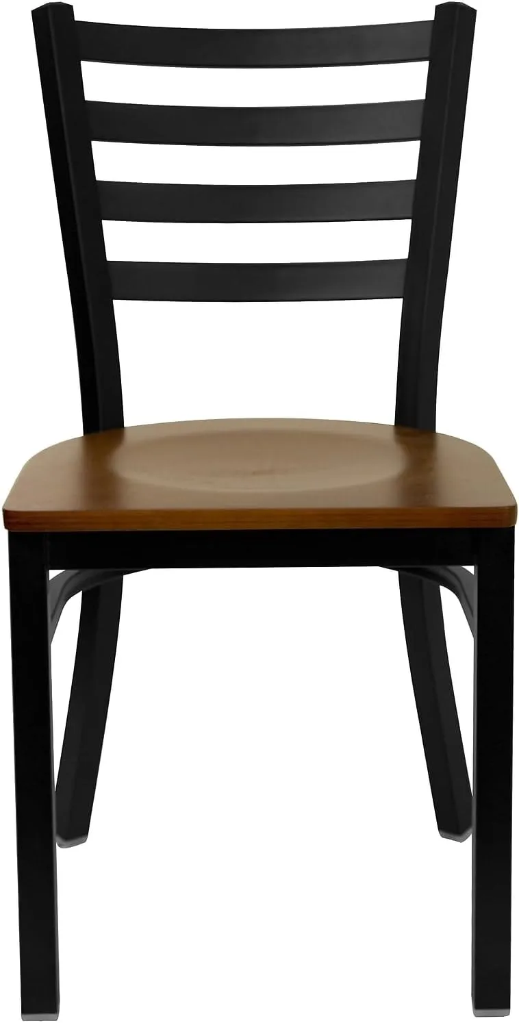 Flash Furniture 2 Pack HERCULES Series Black Ladder Back Metal Restaurant Chair - Cherry Wood Seat