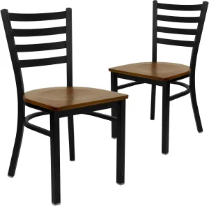 Flash Furniture 2 Pack HERCULES Series Black Ladder Back Metal Restaurant Chair - Cherry Wood Seat
