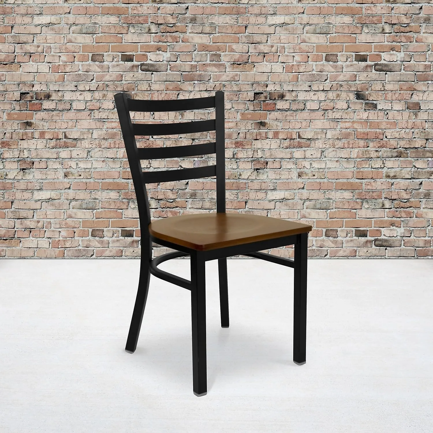 Flash Furniture 2 Pack HERCULES Series Black Ladder Back Metal Restaurant Chair - Cherry Wood Seat