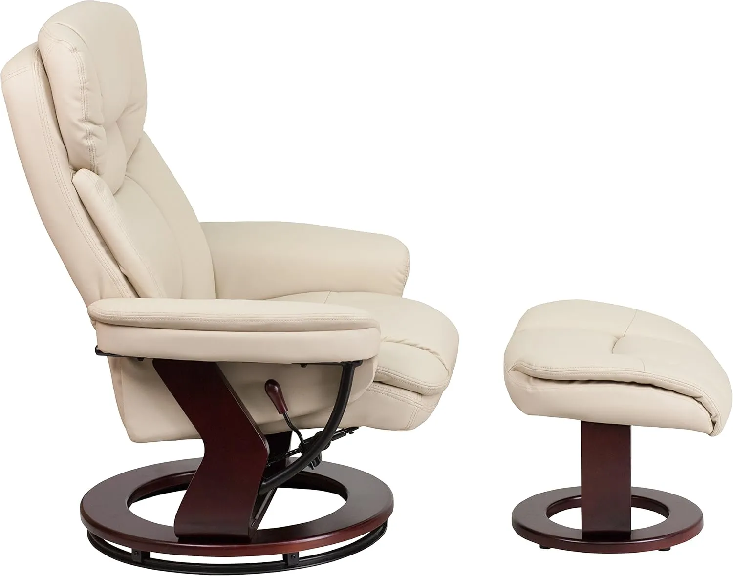 Flash Furniture Allie LeatherSoft Upholstered Recliner with Ottoman Footrest, Padded Swiveling Recliner Chair and Ottoman Set, Beige