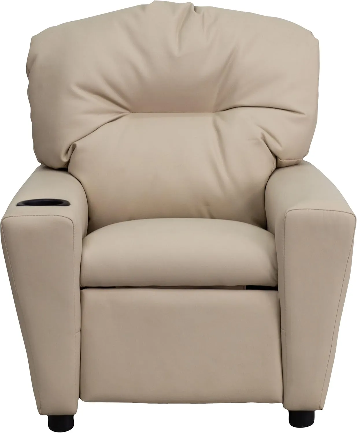 Flash Furniture Chandler Vinyl Kids Recliner with Cup Holder and Safety Recline, Contemporary Reclining Chair for Kids, Supports up to 90 lbs., Beige