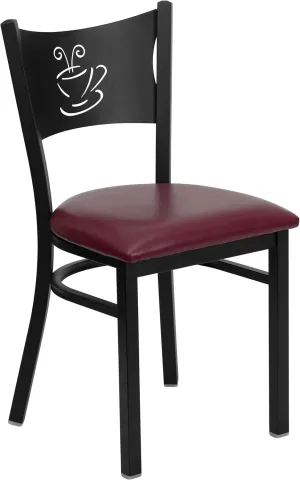 Flash Furniture HERCULES Series Black Coffee Back Metal Restaurant Chair - Burgundy Vinyl Seat