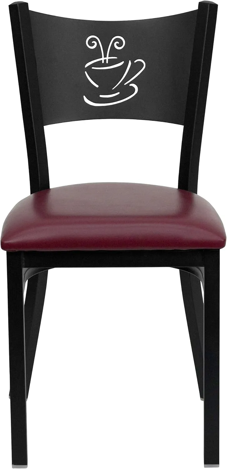 Flash Furniture HERCULES Series Black Coffee Back Metal Restaurant Chair - Burgundy Vinyl Seat