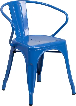 Flash Furniture Luna Commercial Grade Blue Metal Indoor-Outdoor Chair with Arms