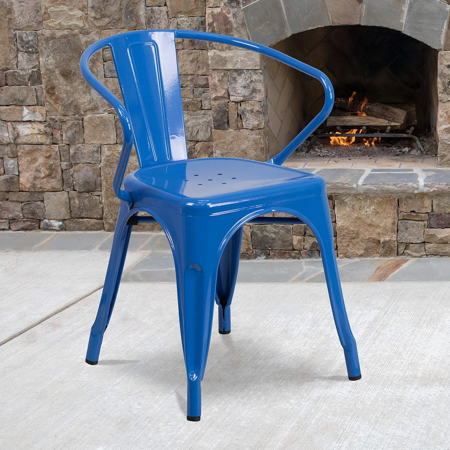 Flash Furniture Luna Commercial Grade Blue Metal Indoor-Outdoor Chair with Arms