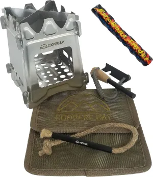 Flatpack Stove/Firestarter Package - Includes Twig Stove, Ferro Rod and FireWick Tinder - Complete Lightweight Backpacking Stove Kit (Stainless Steel)