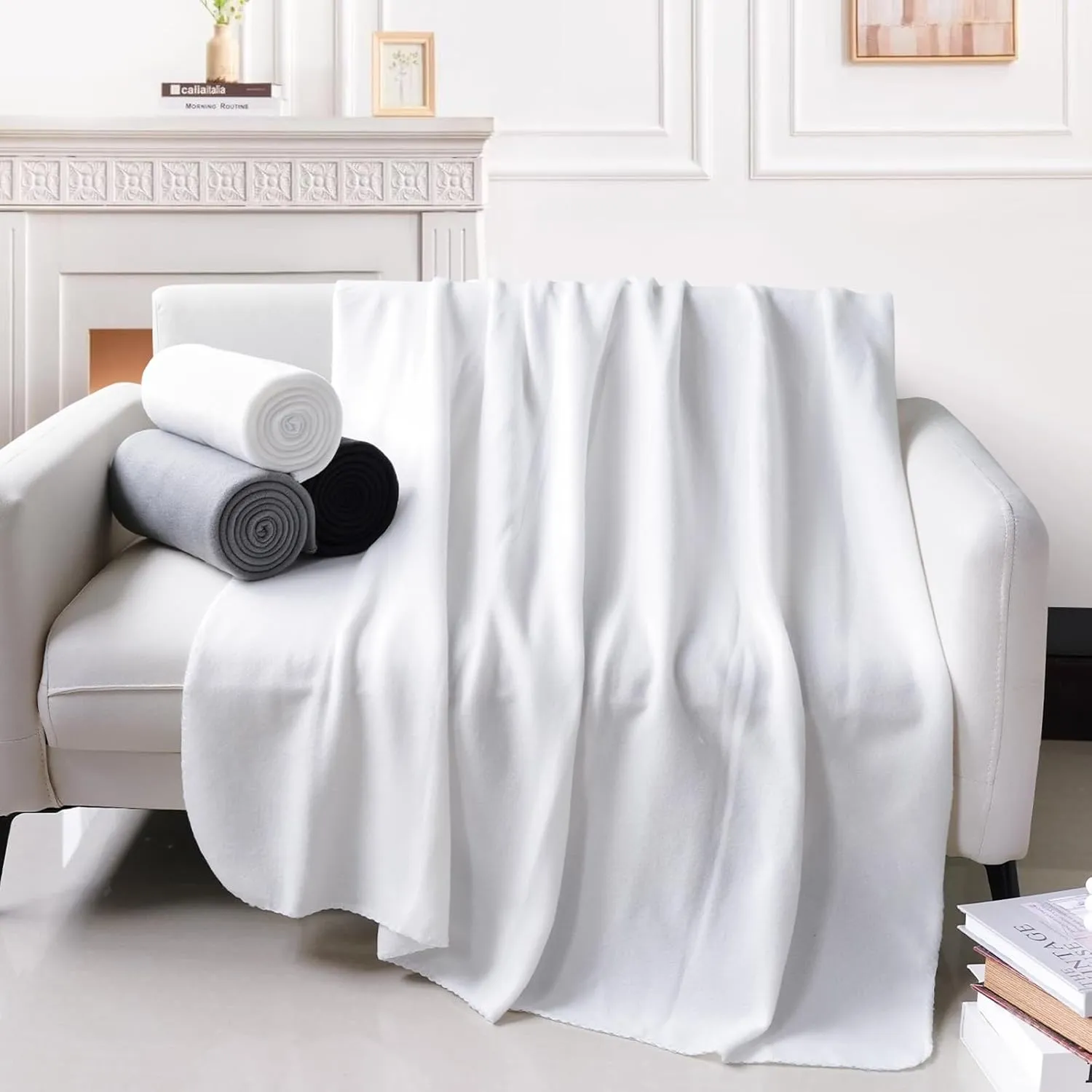 Fleece Throw Blankets Bulk Fleece Blankets Solid Wholesale Lightweight Warm Soft for Pet Bed Couch Office Gifts Travel Seasons (Pack of 6-50x60 Inches,Multiple6)