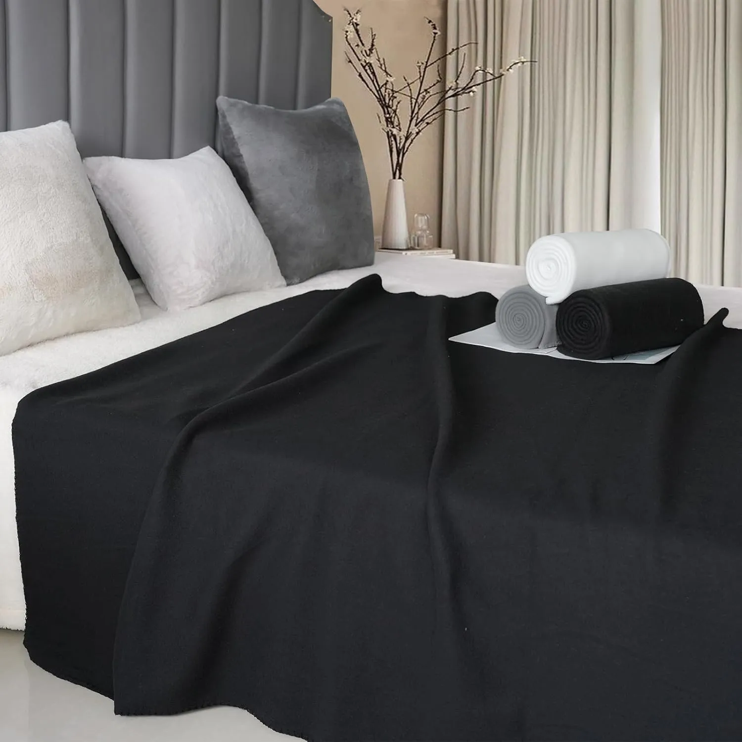 Fleece Throw Blankets Bulk Fleece Blankets Solid Wholesale Lightweight Warm Soft for Pet Bed Couch Office Gifts Travel Seasons (Pack of 6-50x60 Inches,Multiple6)