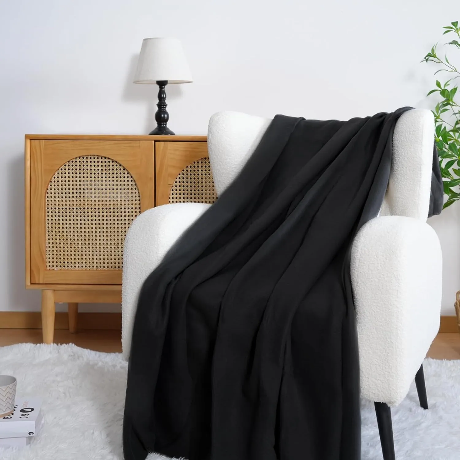 Fleece Throw Blankets Lightweight Warm Soft Cozy Pet-Friendly Bulk Fleece Throw Blanket Kids Solid for Home Bed, Sofa,Office, Gifts (Pack of 6-50 x 60 inch,Black)