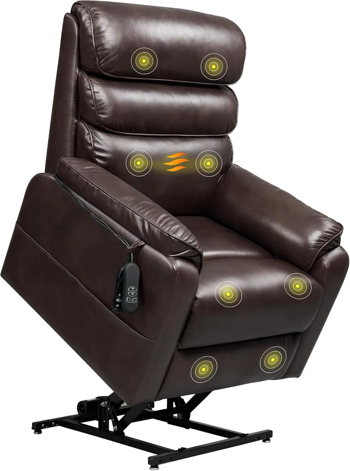 FLEXISPOT XL6 Genuine Leather Dual Motor Power Lift Recliner Chair for Elderly, Electric Lay Flat Sleeper w/Massage & Heat for Big & Tall, Reclining Sofa w/USB Ports for Living Room Bedroom, Brown