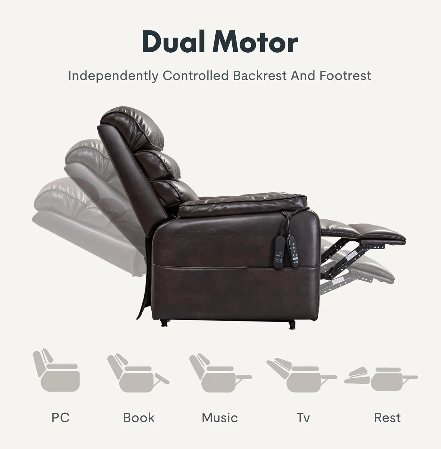 FLEXISPOT XL6 Genuine Leather Dual Motor Power Lift Recliner Chair for Elderly, Electric Lay Flat Sleeper w/Massage & Heat for Big & Tall, Reclining Sofa w/USB Ports for Living Room Bedroom, Brown