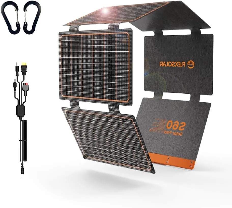 FlexSolar 60W Portable Solar Panels Chargers with PD3.0 USB-C,QC3.0 USB-A and DC Outputs Foldable IP67 Waterproof Power Emergency Camping for Small Power Station Generator,Phones, Power Banks, Tablets