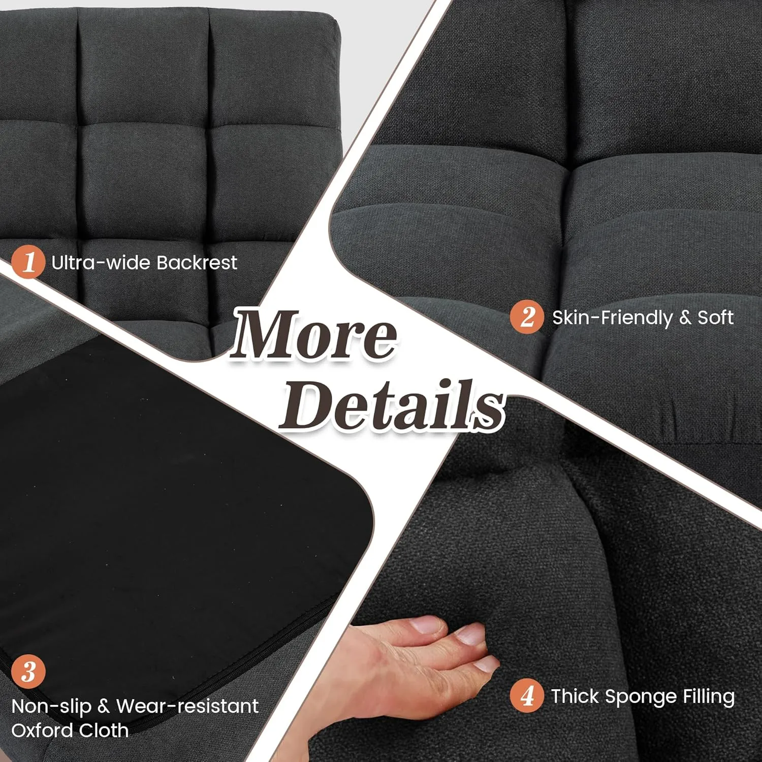 Floor Chair with Back Support with 6 Adjustable Position, Recliner, Folding Gaming, Meditation Chair for Adults (Grey)