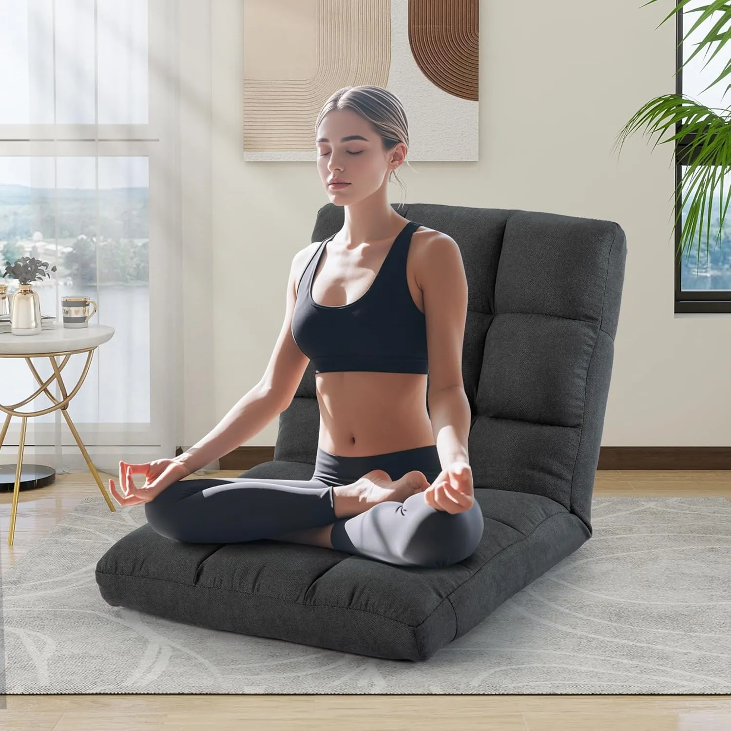 Floor Chair with Back Support with 6 Adjustable Position, Recliner, Folding Gaming, Meditation Chair for Adults (Grey)