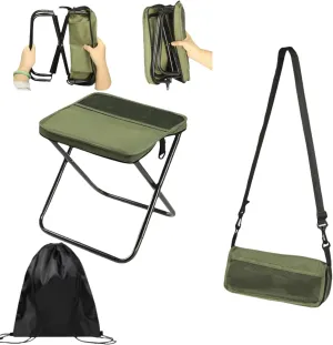 Foldable Backpack Stool, Ultra Lightweight Camping Stool for Travel, Suitable for Camping, Fishing, Hiking or Outdoor Barbecue, Can Bear 250 Lb Weight, Carbon Steel Stable and Durable (Green/Large)