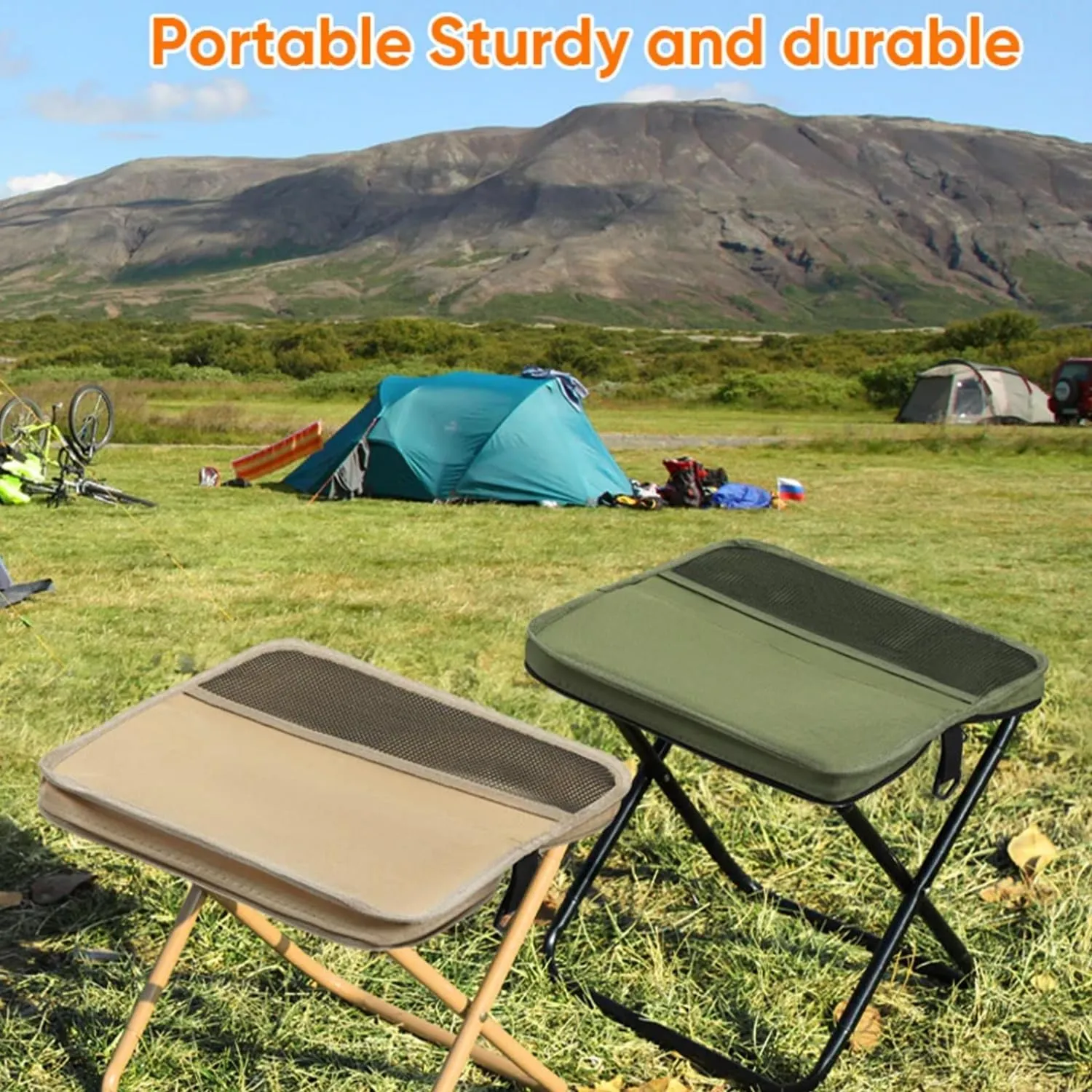 Foldable Backpack Stool, Ultra Lightweight Camping Stool for Travel, Suitable for Camping, Fishing, Hiking or Outdoor Barbecue, Can Bear 250 Lb Weight, Carbon Steel Stable and Durable (Green/Large)
