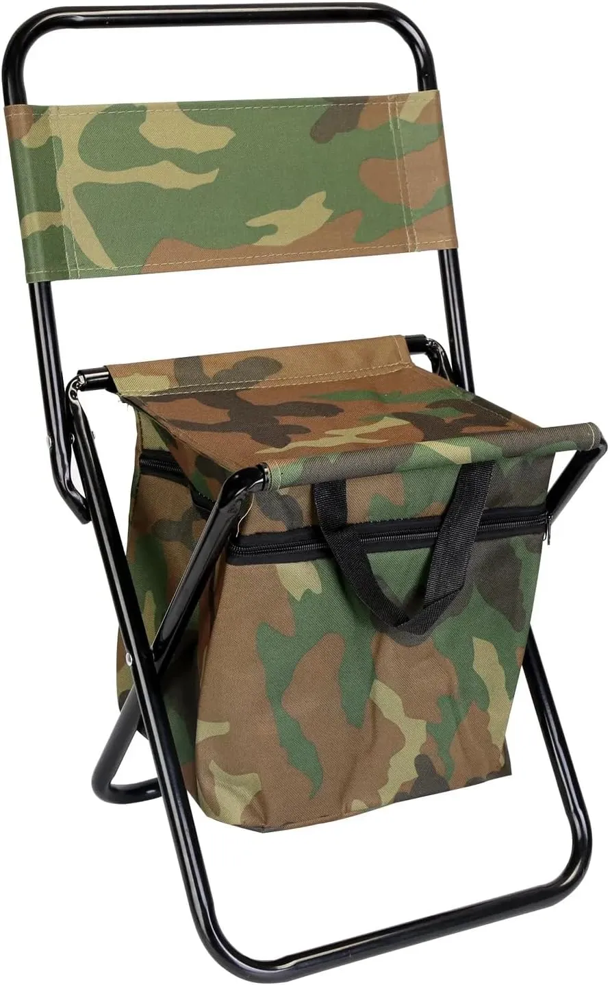 Foldable Fishing Chair with Backrest Built-in Cooler Bag Portable Handle Outdoor Lightweight Fishing Stool for Camping Hiking Hunting