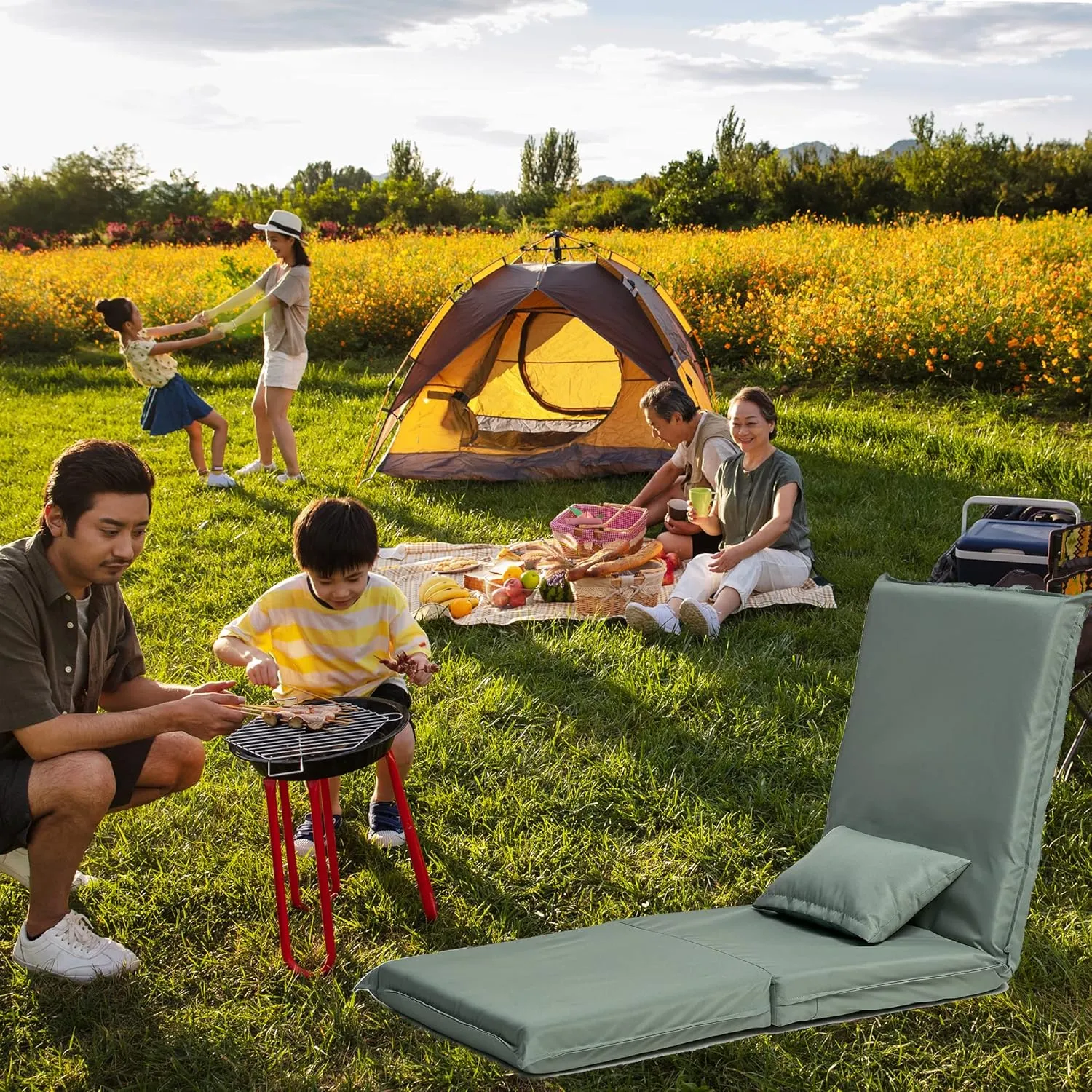 Foldable Portable Chair with Adjustable Recliner for Outdoor Travel, Lightweight and Compact Design, Light Green