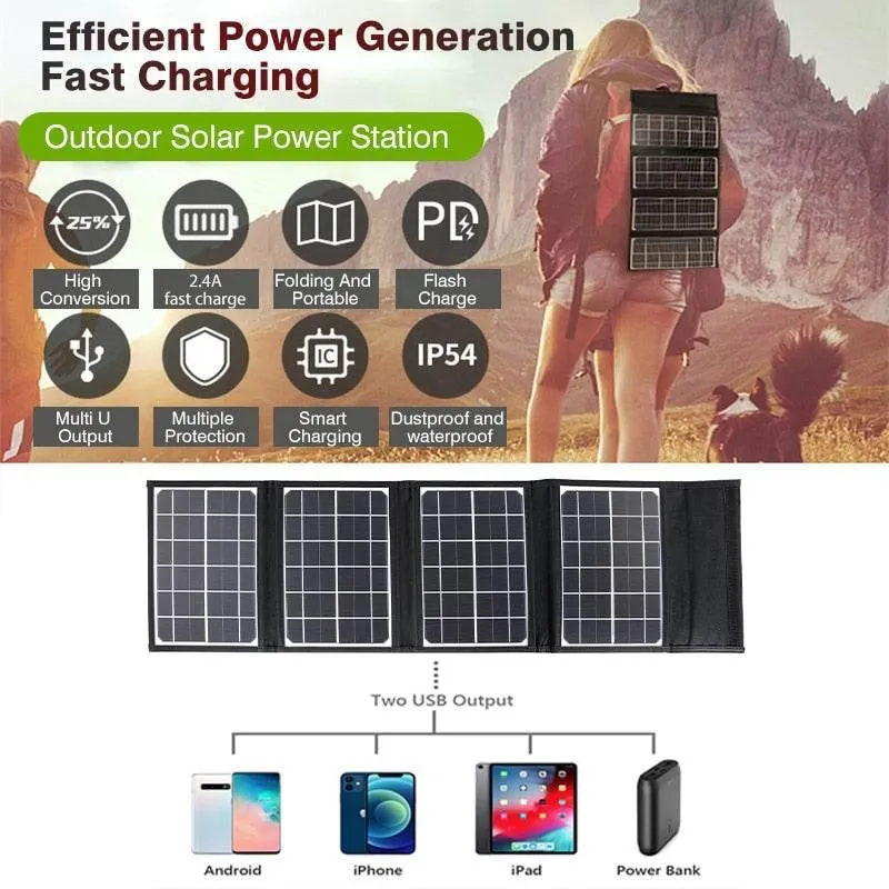 Foldable Solar Power Bank - Portable Travel Charger
