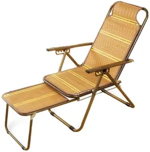 Folding Bamboo Lounge Chair with Iron Alloy Frame, Adjustable Recliner for Home, Office, Camping, Outdoor Use
