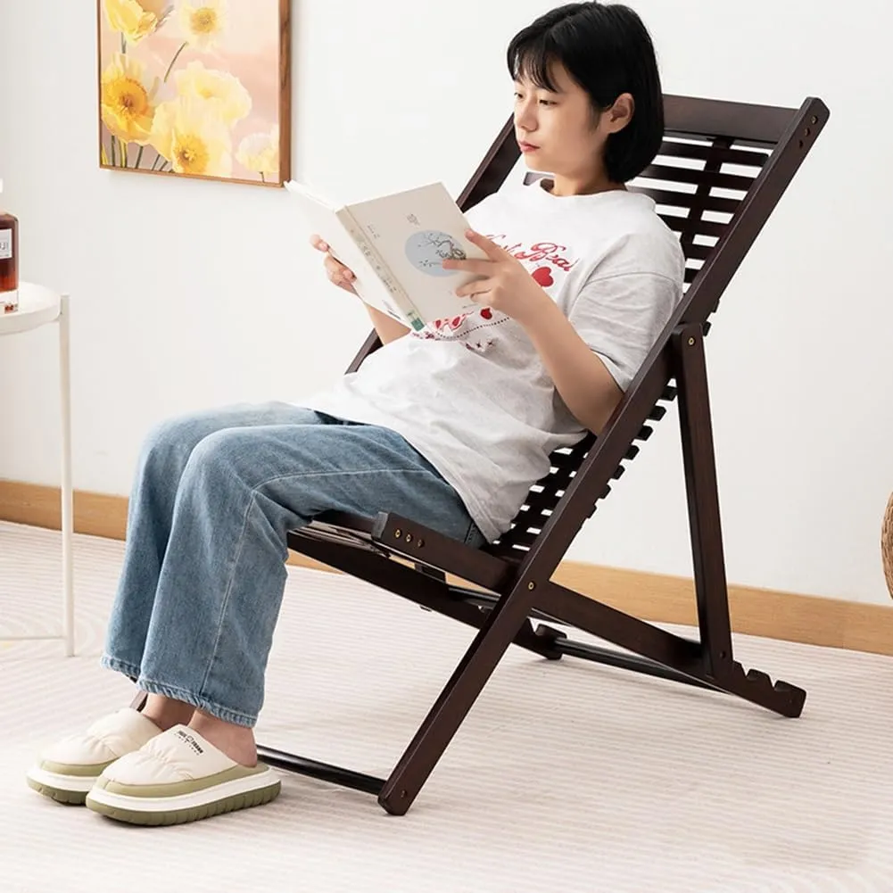 Folding Bamboo Recliner Chair for Home, Balcony, and Leisure, Comfortable Back Support, Ideal for Naps and Lunch Breaks