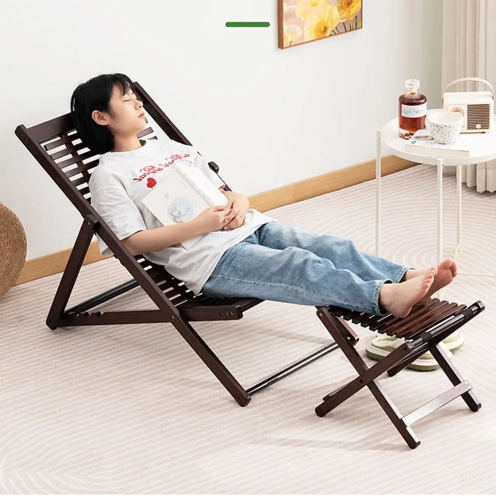 Folding Bamboo Recliner Chair for Home, Balcony, and Leisure, Comfortable Back Support, Ideal for Naps and Lunch Breaks