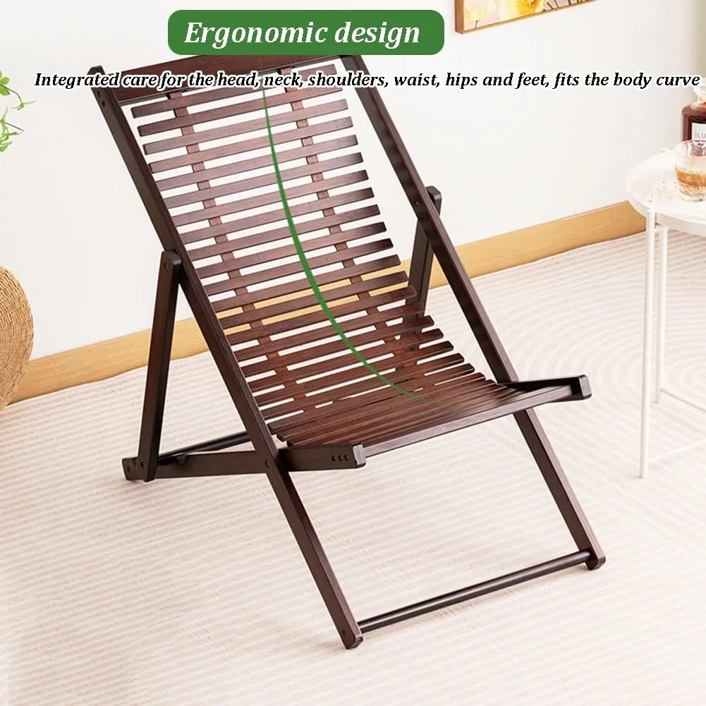 Folding Bamboo Recliner Chair for Home, Balcony, and Leisure, Comfortable Back Support, Ideal for Naps and Lunch Breaks