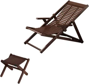 Folding Bamboo Recliner Chair for Home, Balcony, and Leisure, Comfortable Back Support, Ideal for Naps and Lunch Breaks
