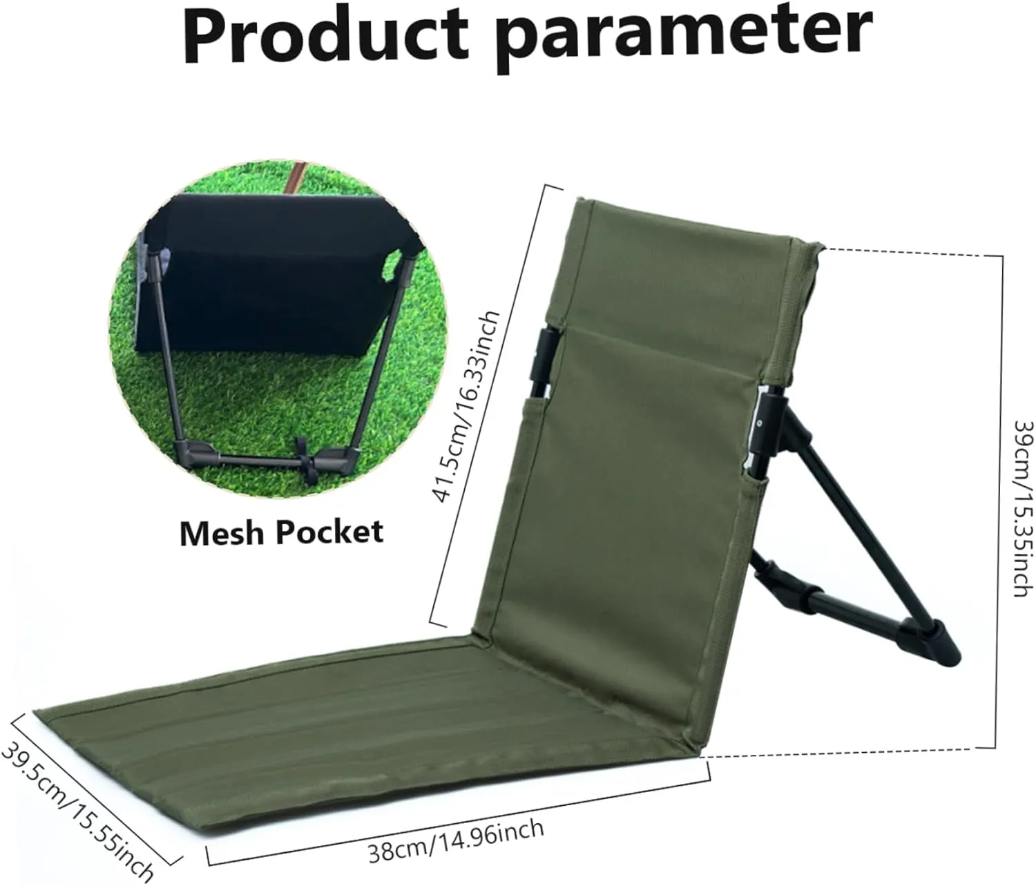 Folding Beach Chair Breathable Stable Portable Beach Chair with Sponge Filling & Mesh Pocket Lightweight Soft Sturdy Folding Floor for Fishing, Barbecues, Hiking (Olive Green)